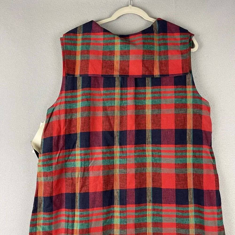 Vintage Lady Dorby Linen Dress Women 20WP Plaid Midi Shawl Collar Cottage NEW - Picture 9 of 14